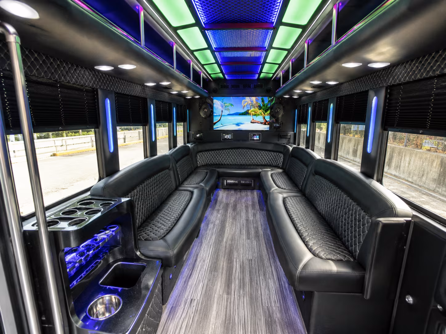 hoover 18 passenger party bus inside