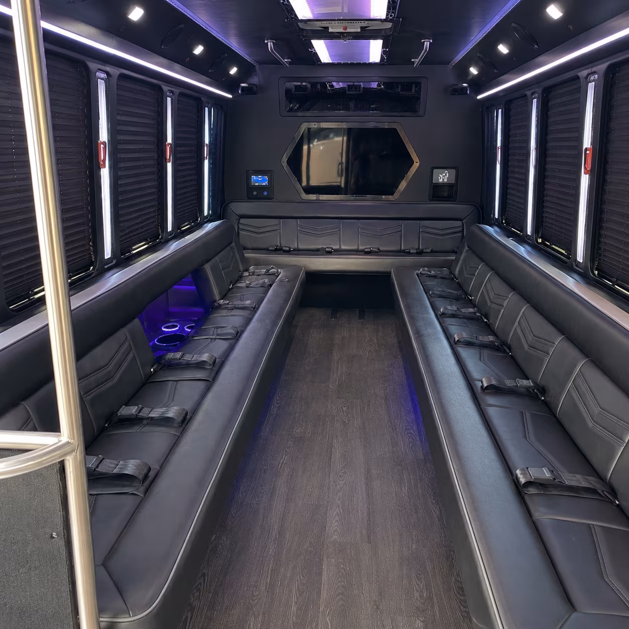 hoover 18 passenger party bus interior