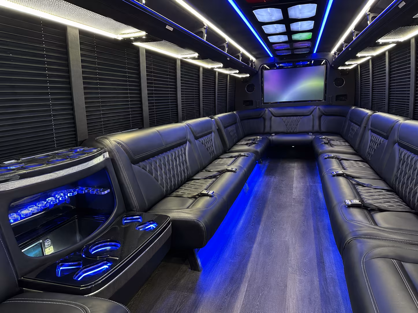 hoover 20 passenger party bus inside