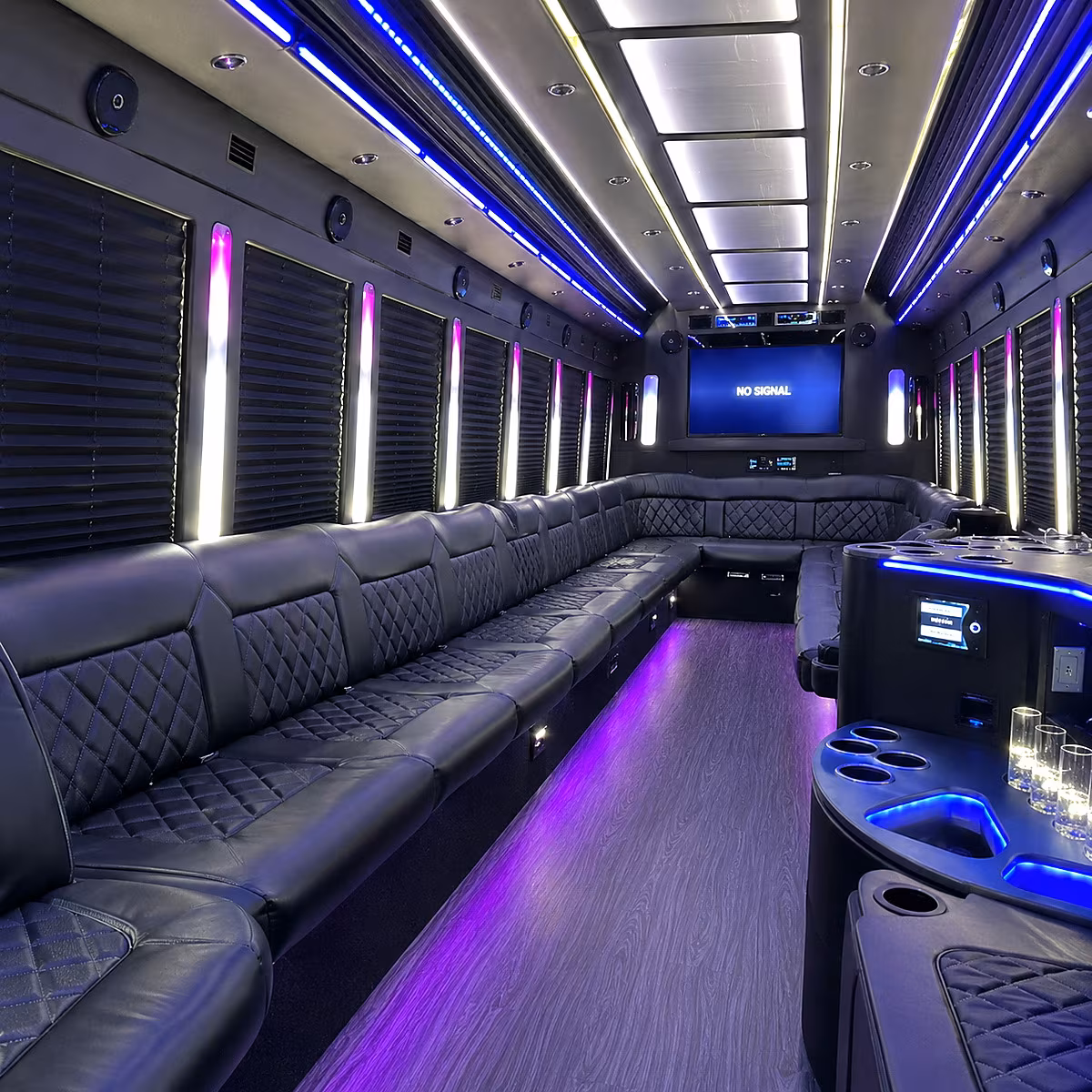 hoover 30 passenger party bus inside