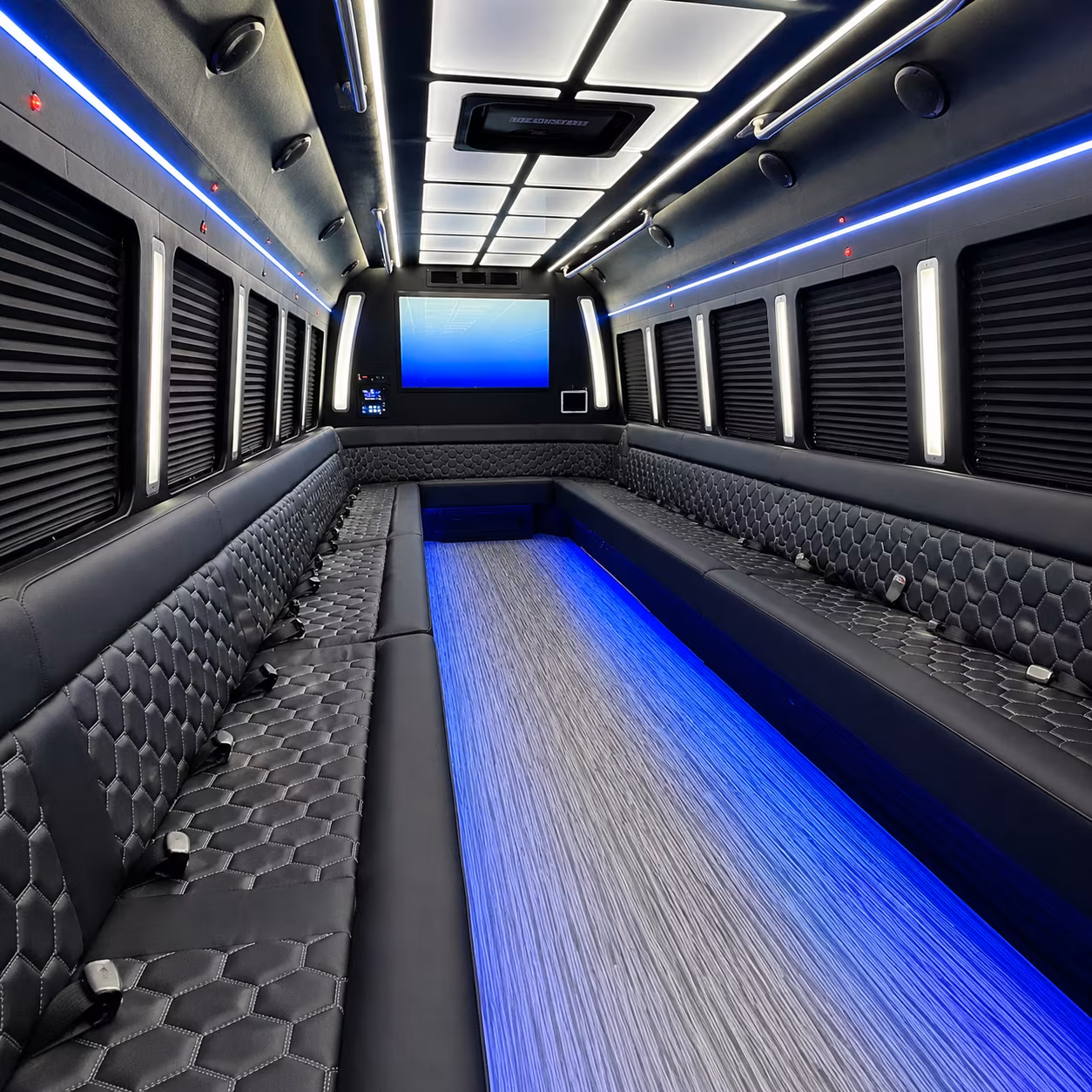 hoover 50 passenger party bus inside